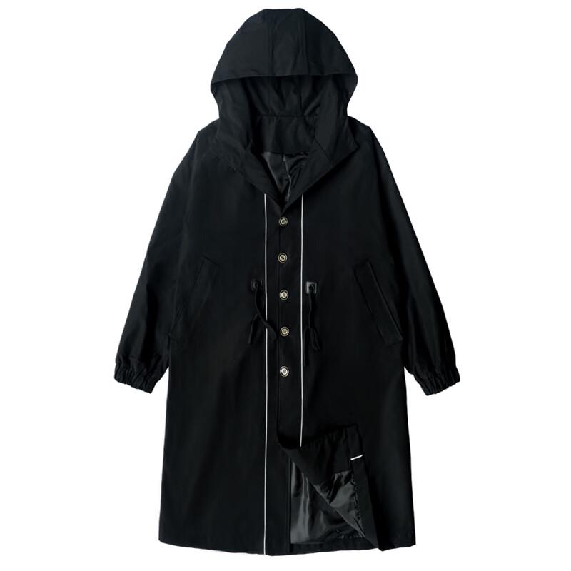 ROMON Men's Trendy Loose-Fit Hooded Mid-Length Trench Coat