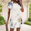 Женское мини-платье bodycon большого размера с круглым вырезом, короткими рукавами, белое, с абстрактным принтом, облегающее