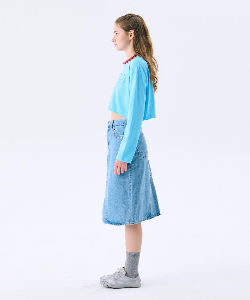 JUNEJUNE SPACE Flower Applique Crop T_Sky