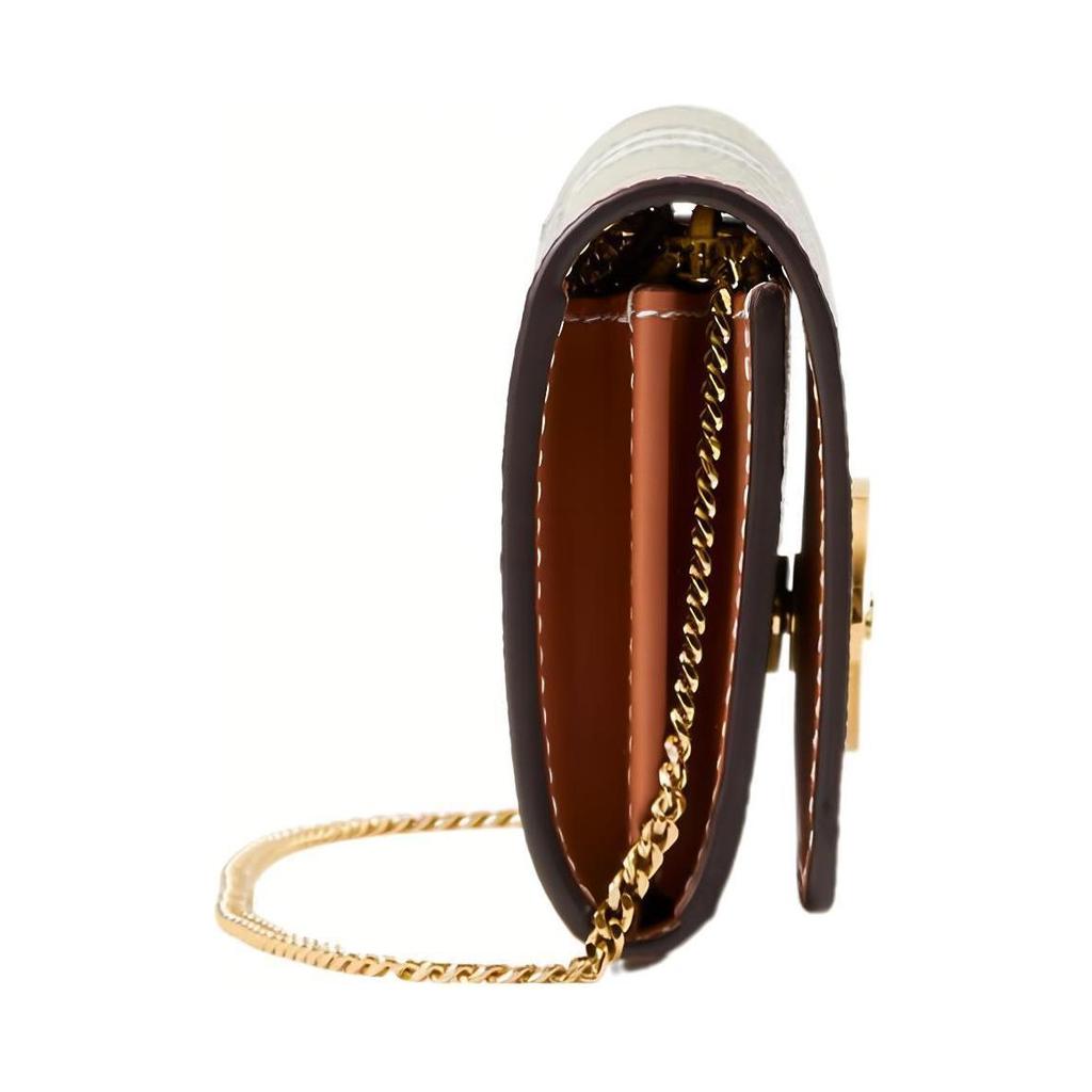 Burberry Glossy Logo Pattern Studded Detachable Chain Strap Leather Shoulder Crossbody Card Holder Women Card Holder Beige 80660571