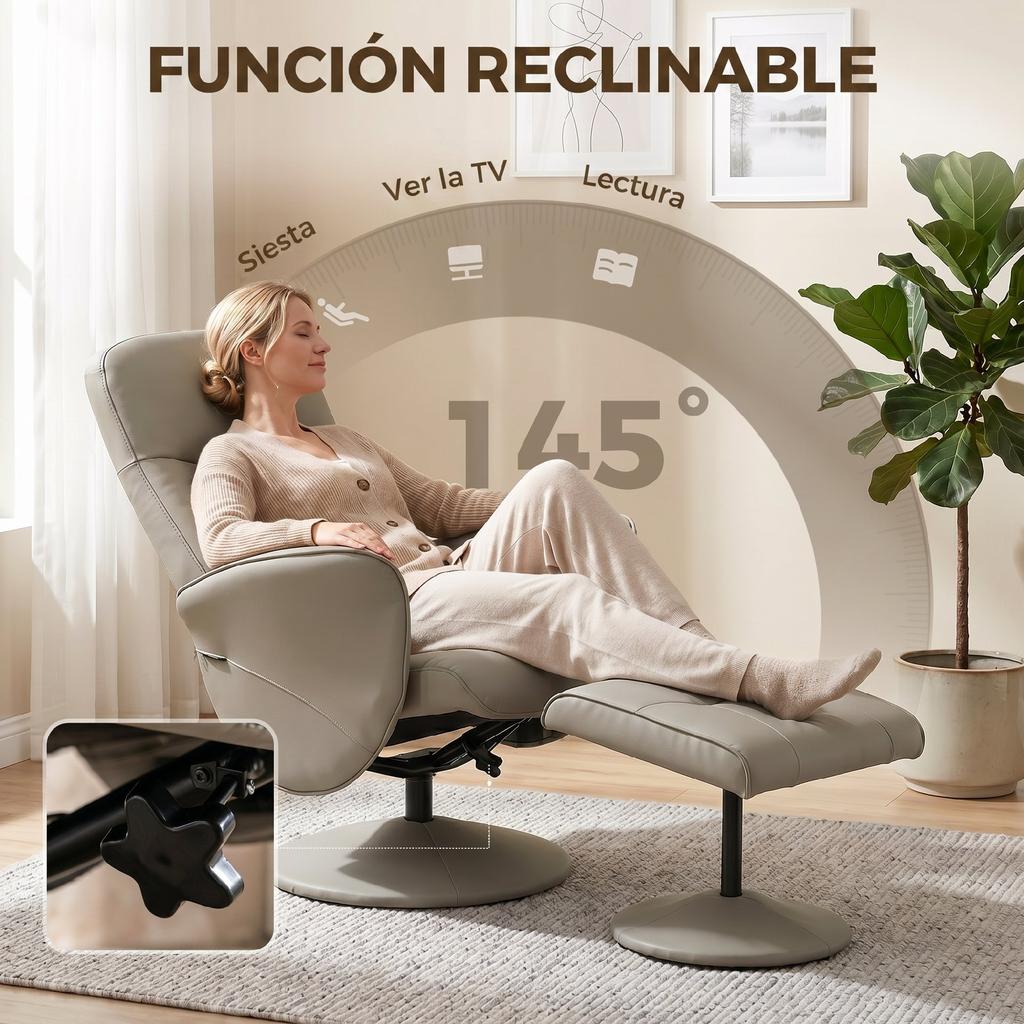 Recliner Relax Chair With Footrest High Back 360 Degree Swivel Armrest Beige Gray