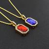 Hip Hop Square Ruby CZ Alloy Pendant Necklace for Men, European American Trend Hiphop Jewelry