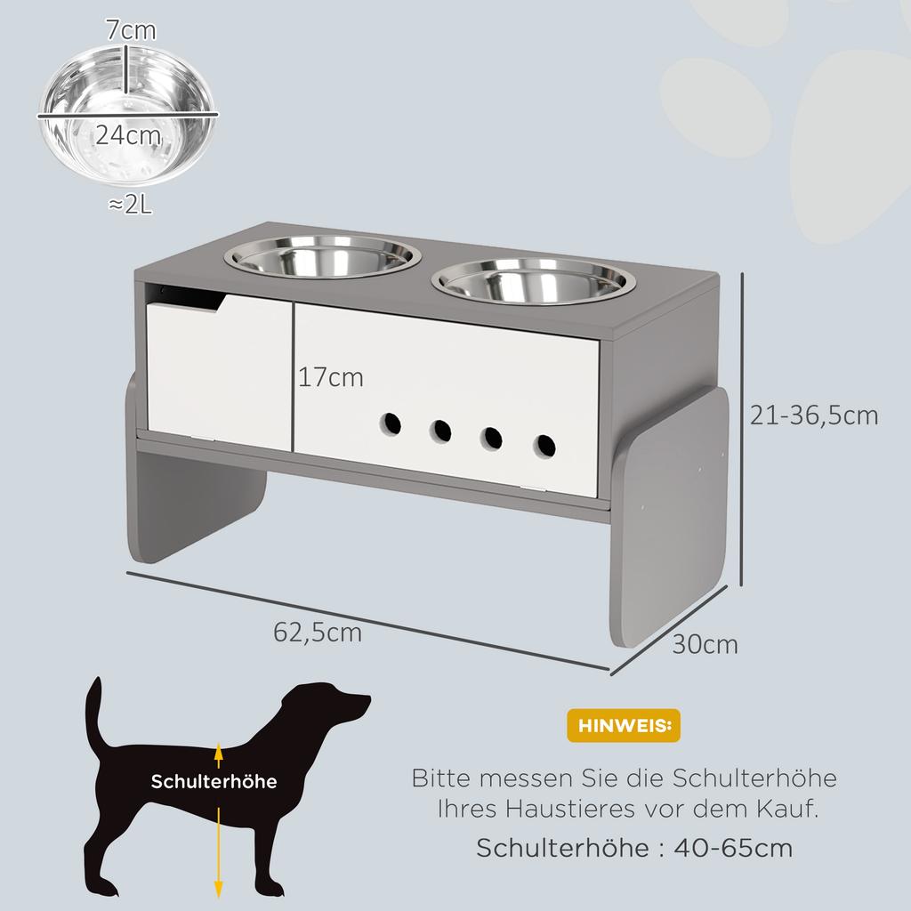 3 Height Adjustable Raised Dog Bowls, Dog Feeding Storage Station w/ Slow Feeder Mat, 2 Stainless Steel Bowls
