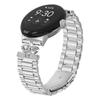 For Google Pixel Watch 2/Watch Stainless Steel Strap Crown Shape Rhinestone Decor Silver Watch Band