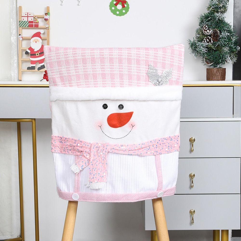 Reusable Snowman Christmas Chair Cover Elk Soft Xmas Dinner Chair Seat Cover Removable Pink Festival Table Decor Home Decoration