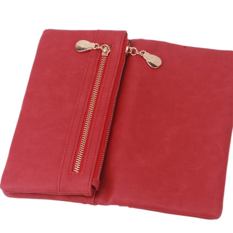 Women Fashion Wallets Dull Polish Leather Wallet Double Zipper Day Clutch Purse Wristlet Handbags