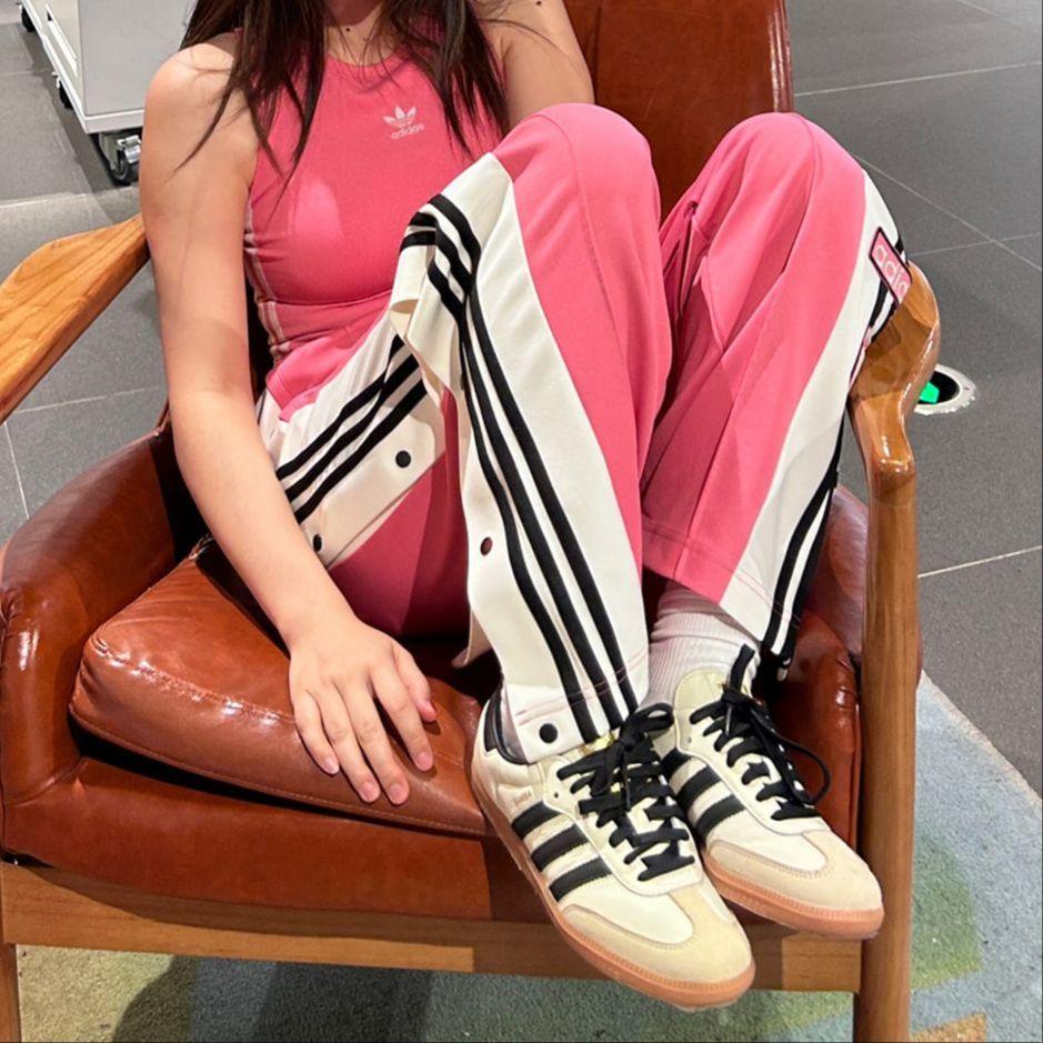 Adidas Спортивные брюки на кнопках Originals Adibreak, женские брюки, светло-розовые, JE6046