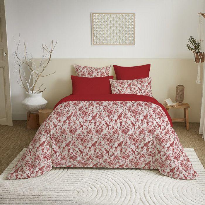 Complete Reversible Duvet Cover Pack for 140 X 190 Cm Bed Bérengère Red