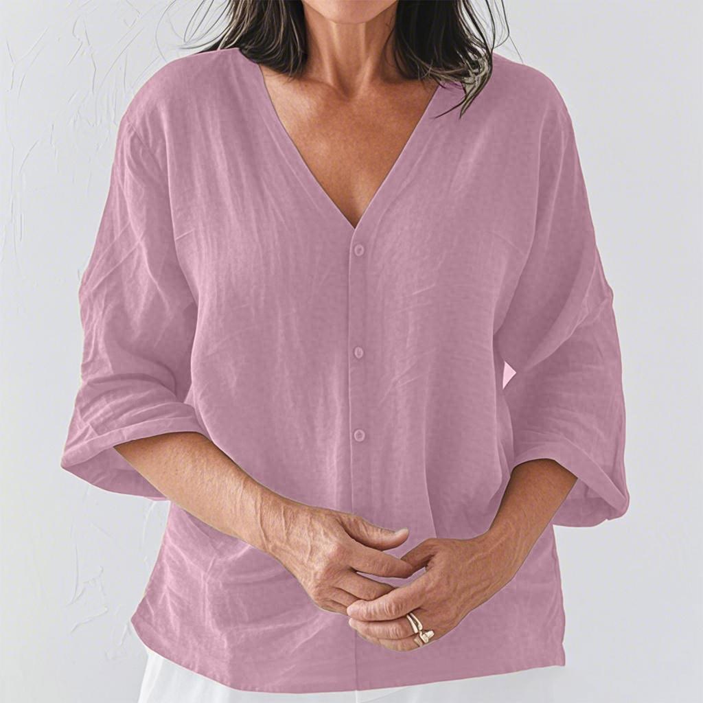 Модный женский повседневный кардиган из хлопка и льна с V-образным вырезом и рукавом три четверти