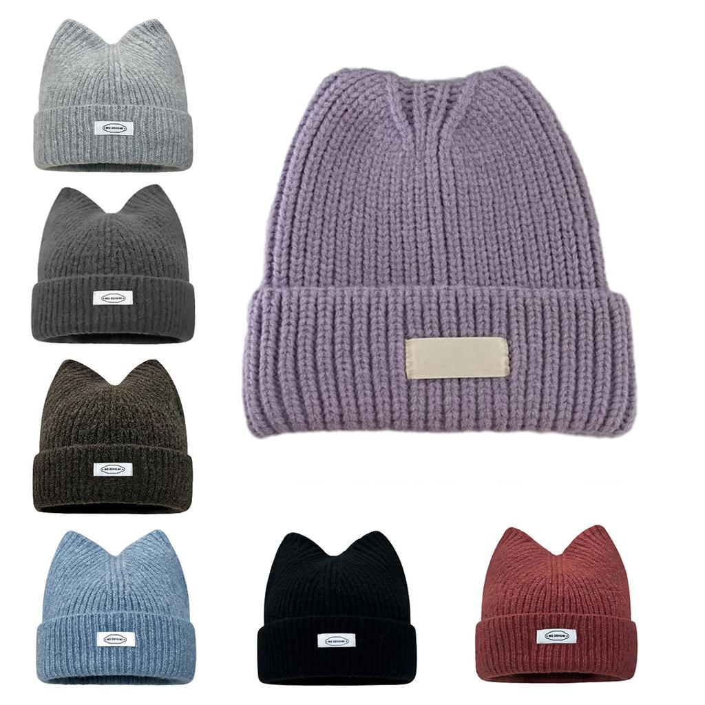 Шапка-бини с кошачьими ушками для студентов и взрослых, ветрозащитная, складная, зимняя шапка, утолщенная шапка-бини в стиле Харадзюку с буквенными наклейками