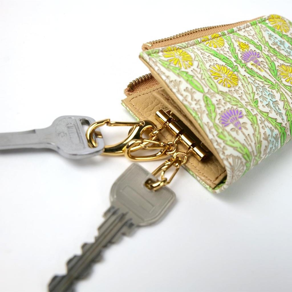 Ключ Ключ Умный Кожа Натуральная Мисузу Цветочный Подарок для Женщин и [Юдзэн Бунко] Чехол, Держатель, Ключ, L-образная Молния, Раскладной, Аксессуары, Женский,