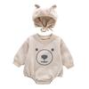 Cute Bear Print Baby Romper with Hat - Long-Sleeve Spring & Autumn Crawling Outfit