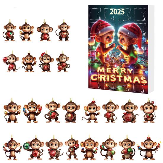 Обезьяна Адвент-календарь 2025 2D Акриловая Обезьяна Подвесное Украшение для Рождественской Елки 24 Дня