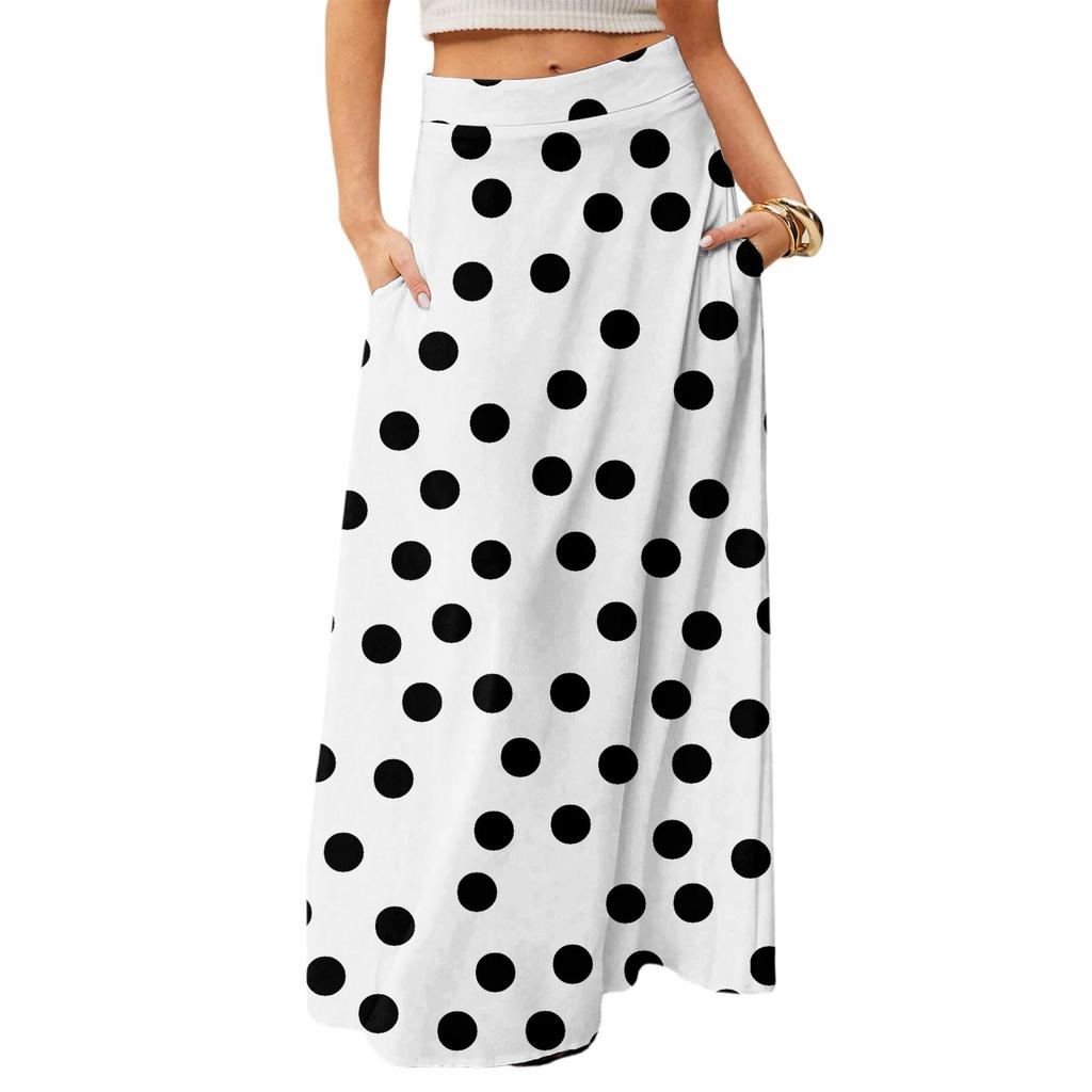 Женская повседневная складная юбка-макси с принтом в горошек, высокой талией и карманом, с драпировкой