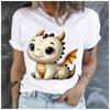 Unisex 100% Polyester Summer Top A super cute cartoon dragon Print Loose round Neck Short Sleeve Fashion for Lovers