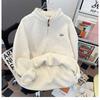 Unisex Thickened Fleece-Lined Stand Collar Pullover Hoodie Warm Loose Fit Winter Long Sleeve Sweatshirt