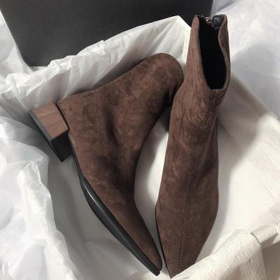 Сексуальные ботильоны с острым носком на высоком каблуке, зимние теплые замшевые туфли для женщин, тренд 2025 года, массивные туфли, элегантные туфли-лодочки, Botas Mujer