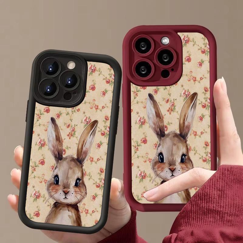 Ретро Цветочный Кролик Силиконовый Чехол Для Телефона Для Samsung Galaxy S25 S24 S23 S22 S21 Ultra Plus S20 FE A55 A54 A15 A35 Чехол
