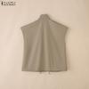 Women Casual Zanzea Collar Stand Loose Sleeveless Vest Tops