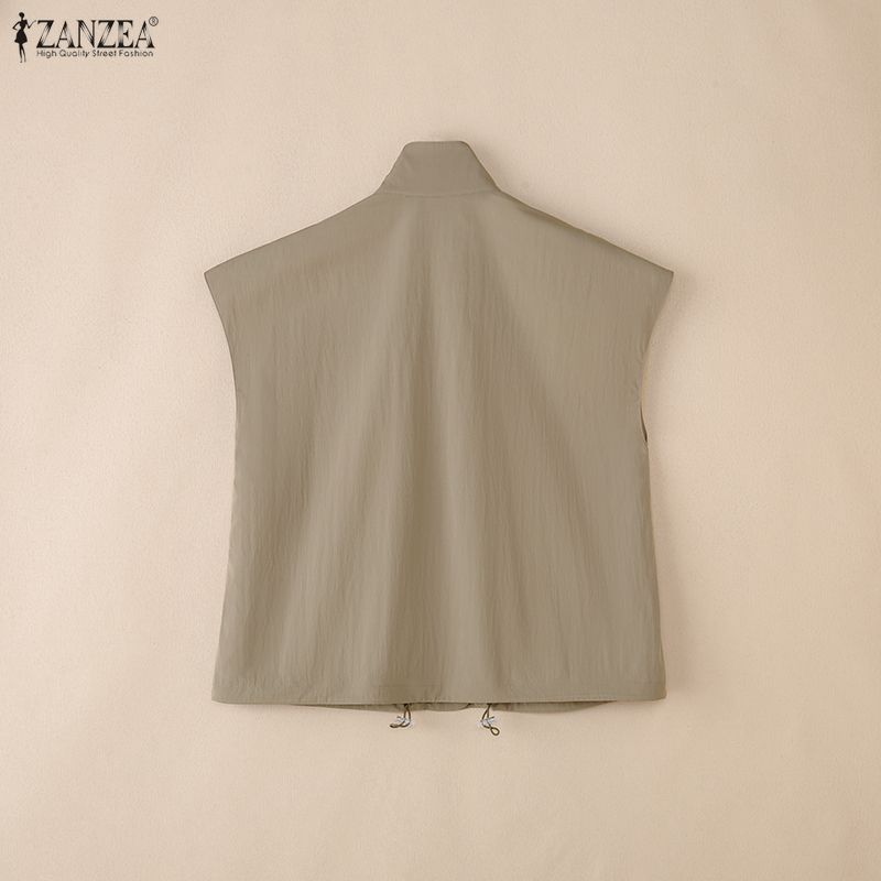 Women Casual Zanzea Collar Stand Loose Sleeveless Vest Tops
