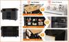 Kitchen island, dining cart with worktop, buffet cabinet, wood grain, side towel rail, cabinet doors with casters, adjustable dividers, black