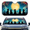 1pc Silhouette Cat Moonlit Floral Car Sunshade With 4 Suction Cups - Foldable Fit, High-Quality Heat-Resistant Fabric, Easy Inst