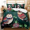 Cartoon Owl Duvet Cover Set Mystical Forest Retro Bohemian Bedding Set For Kids And Teenagers 3-Piece Set With 2 Pillowcases