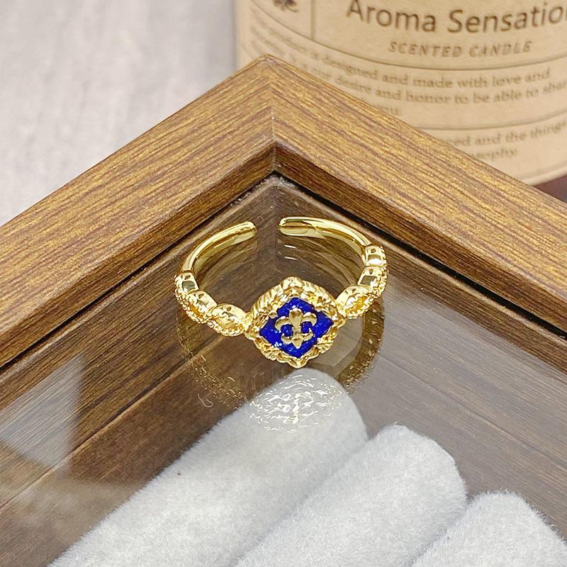 Средневековое Винтажное Цветное Эмалированное Цветок Бабочка Открывающийся Кольцо Женское Ретро Нишевое Высококлассное Легкая Роскошь Кольцо