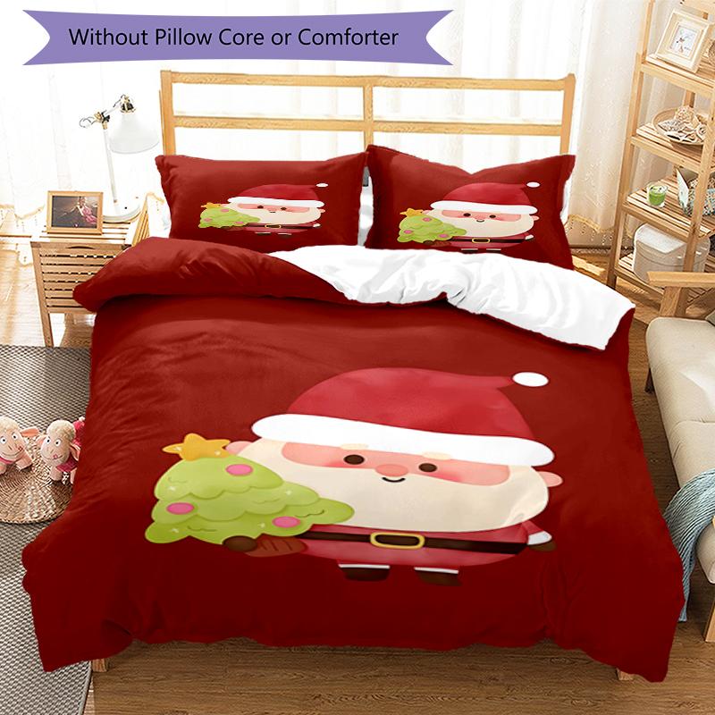 3pcs Christmas Santa Claus Bedding Set Duvet Cover Closure Includes 1 Duvet Cover & 2 Pillowcases, Soft and Comfortable for All Seasons.