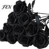 Long Stem Faux Flowers Realistic Silk Black Roses with Stems for Wedding Centerpieces, Halloween Home Durable Floral Decor, Artificial Arrangements