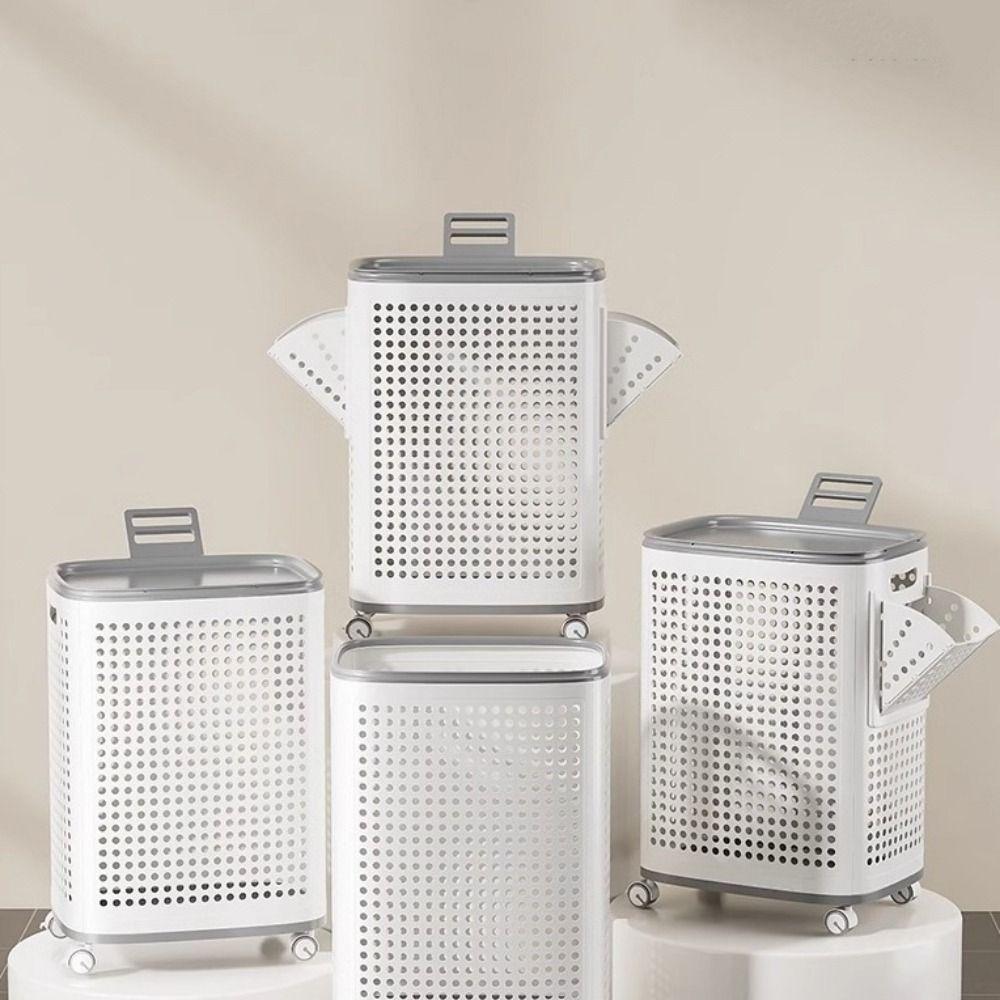 Пластиковая складная корзина для грязного белья Пылезащитная корзина на колесиках для стирки Квартира
