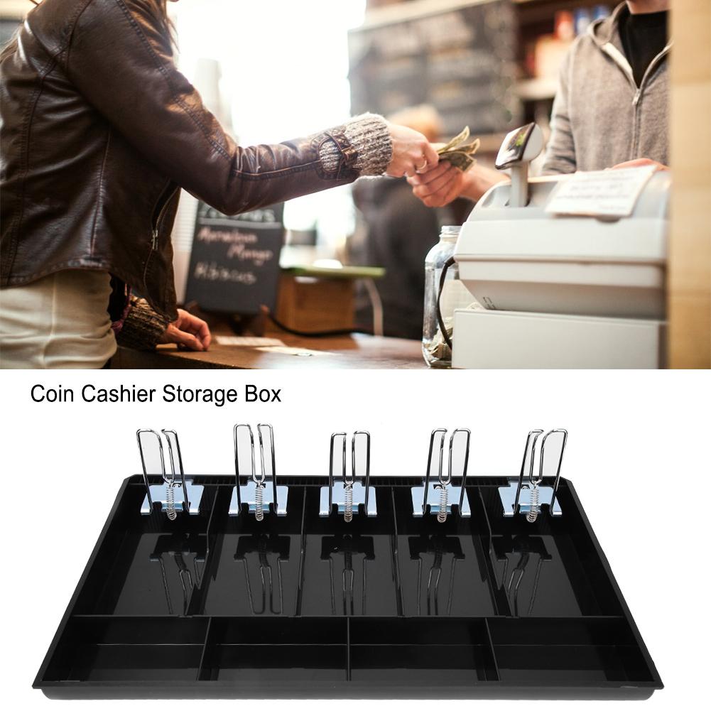 ABS Material Tray with Metal Clip Cash Drawer Register Insert Tray Currency Storage Box(Black)