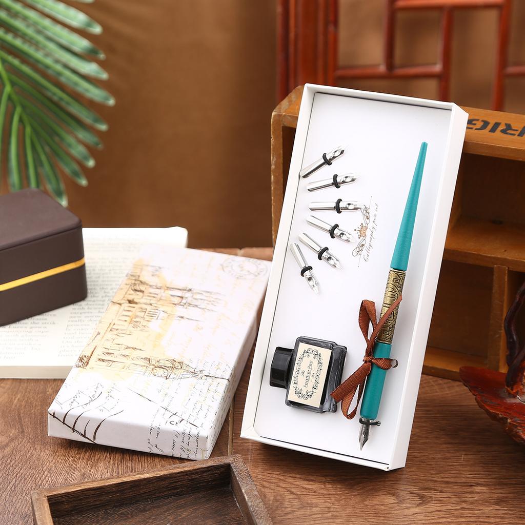 Vintage Student Pen Gift Box Metal Nib Pen, Calligraphy Pen Training Class Gift Pen Set