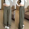 Green Sweatpants Children's Spring and Autumn New High Waist Drape Loose and Thin Straight Wide-leg Pants Sweatpants