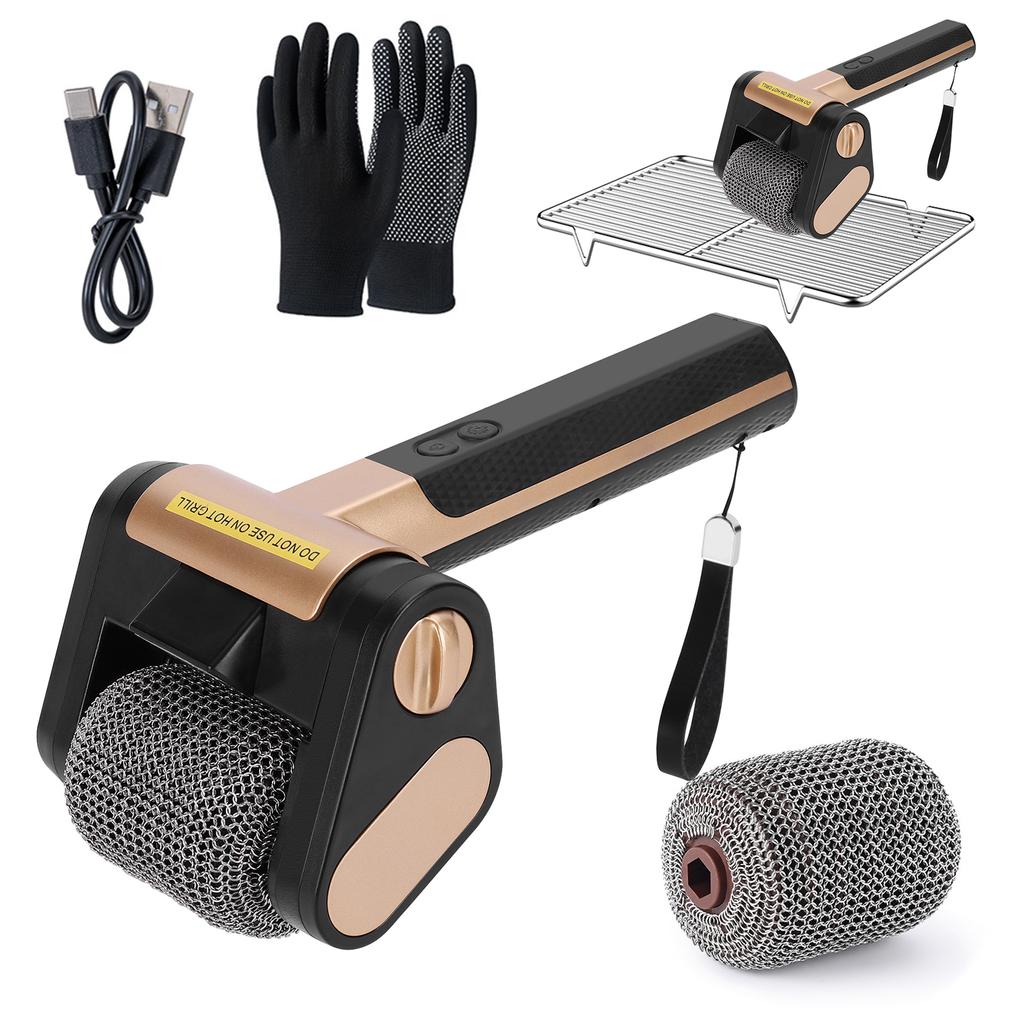 350RPM Bristle-Free Rotating Grill Brush with LED Light Brushless Electric Grill Cleaner Rechargeable for Kitchen Grill Camping