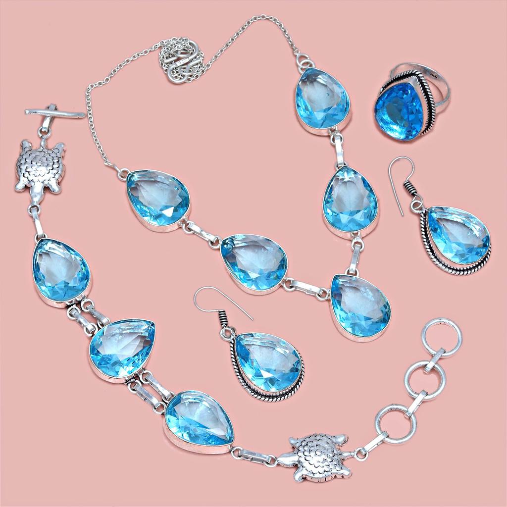 Topaz Blue London Jewelry Set  Gemstone Necklace Gift Sterling-20