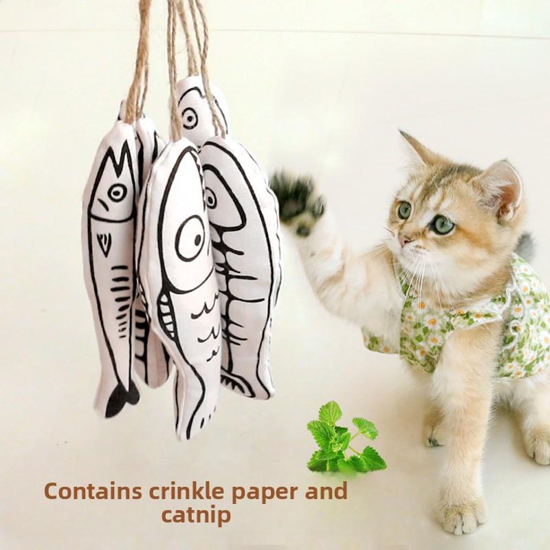 Eco-Friendly Cotton Fish Cat Toy with Catnip and Crinkle Paper Interactive High-Quality Pet Toy Wholesale
