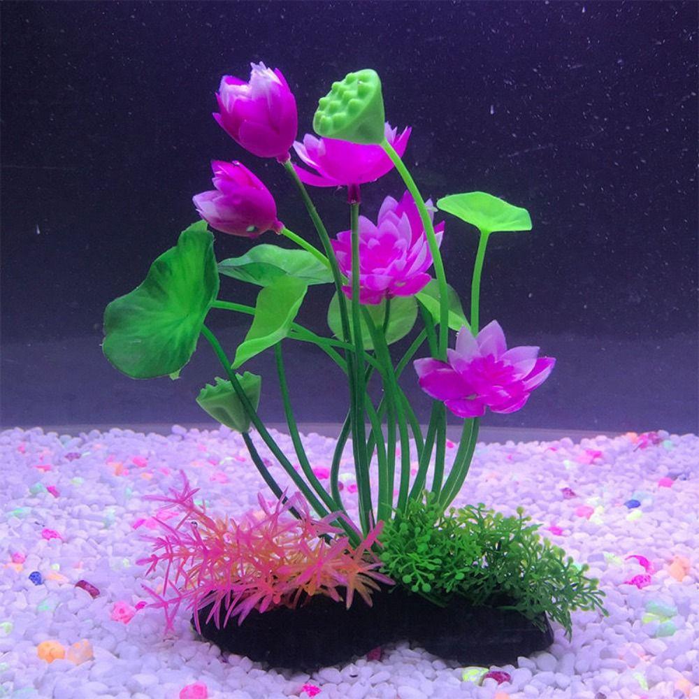 Fake Pink for Fish Tank Decor Plasitc Water Grass Artificial Lotus Aquatic Flower Lotus Ornaments