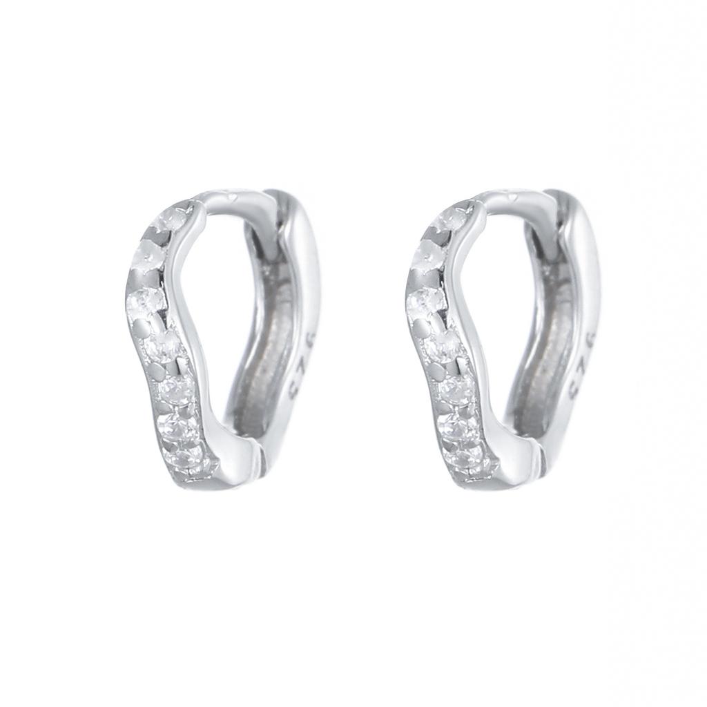 925 Sterling Silver Wavy CZ Huggie Hoop Earrings | Gold/Silver Tone Paved Cubic Zirconia Small Hoop Earrings for Women
