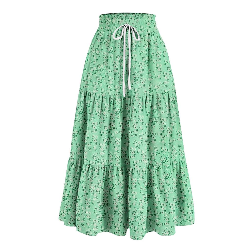 Женская весенняя повседневная длинная юбка с оборками, однотонная юбка, ретро-юбка в складку