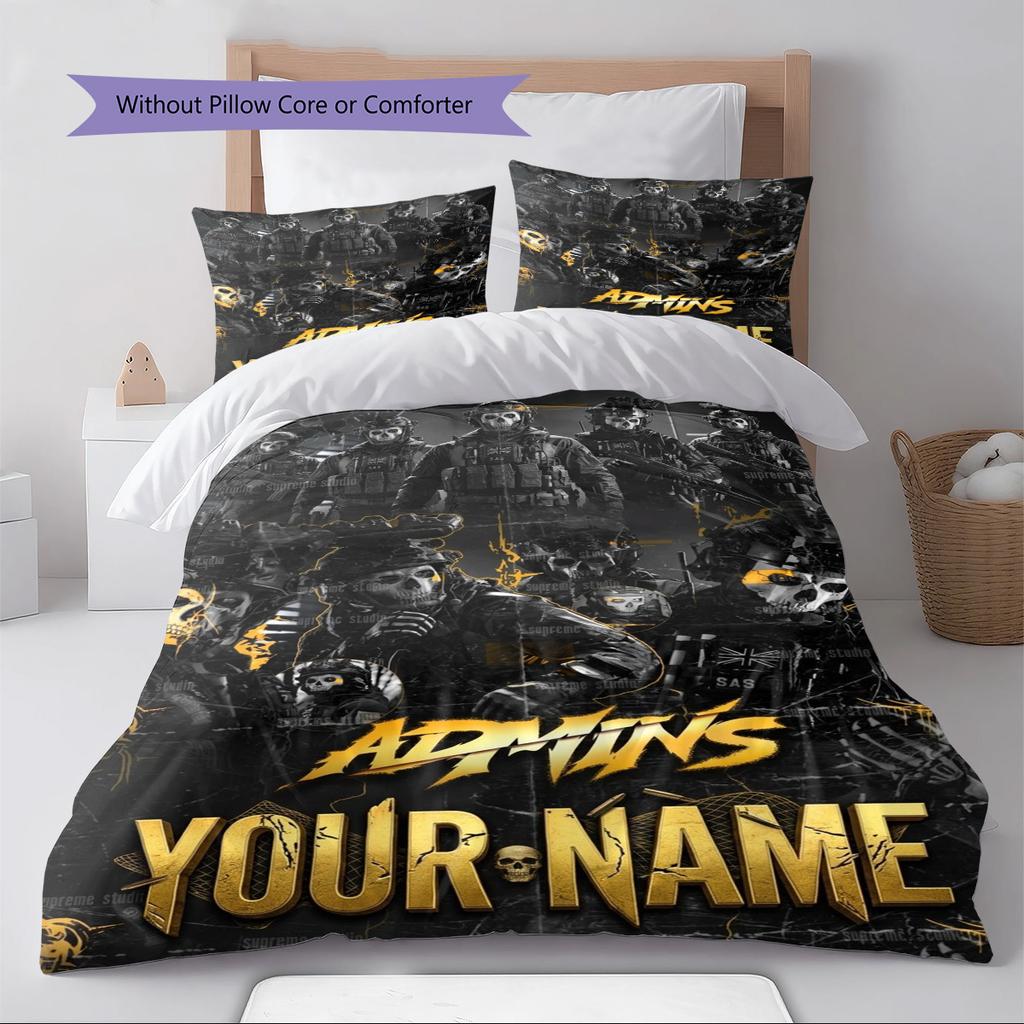 Name Custom Duty Call Ghost Pattern Bedding Set Quilt Cover Pillowcase Home Decor Gift (1 * duvet cover + 2 * pillowcase, without core)