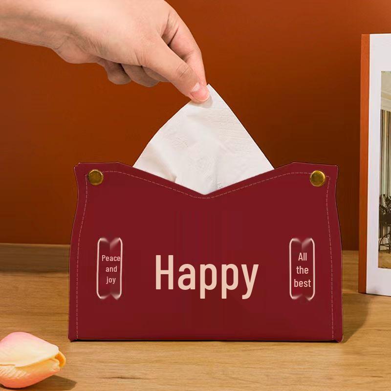Good Things Happen Wedding Celebration Tissue Holder - Chinese Style Red Decorative Tissue Box for Living Room