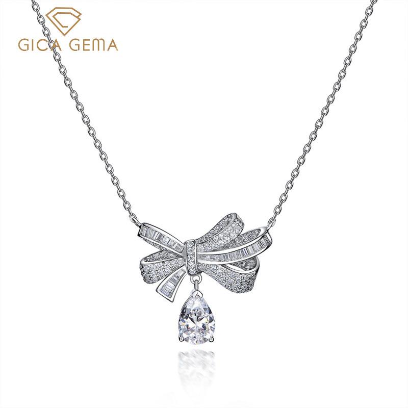 Gica Gema 100% стерлингового серебра 925 пробы грушевидной огранки 7*10 мм циркон коктейльное ожерелье с бантом для женщин изящные ювелирные изделия