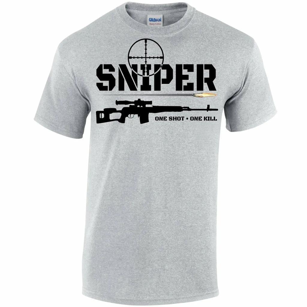 Футболка Sniper One Shot One Kill с уникальным дизайном. Летняя хлопковая футболка с коротким рукавом и круглым вырезом Семейные одинаковые наряды