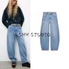 Spring New Women's Clothing Ins Style Plaid Tapered Trousers Arc Profile High Waist Denim 1300045