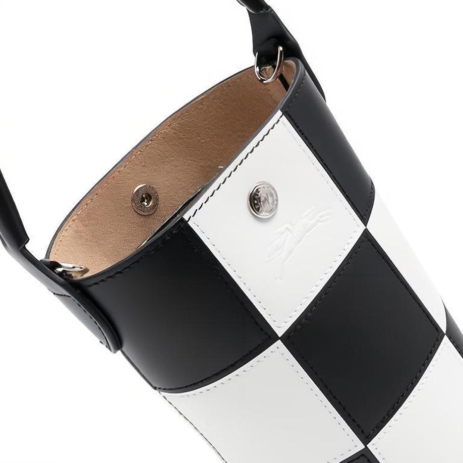 Longchamp Épure 18 Сумка-тоут с принтом в клетку, пряжка-застежка, Мини-сумки-тоут для женщин, Черно-белый 10213HDU067