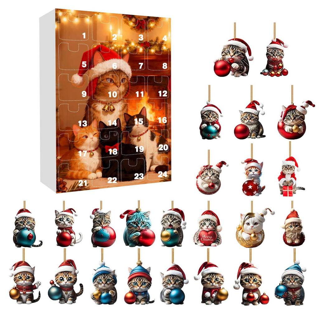 Christmas Countdown Calendar Featuring Adorable Cat Acrylic Decorations For Holiday Gift Giving