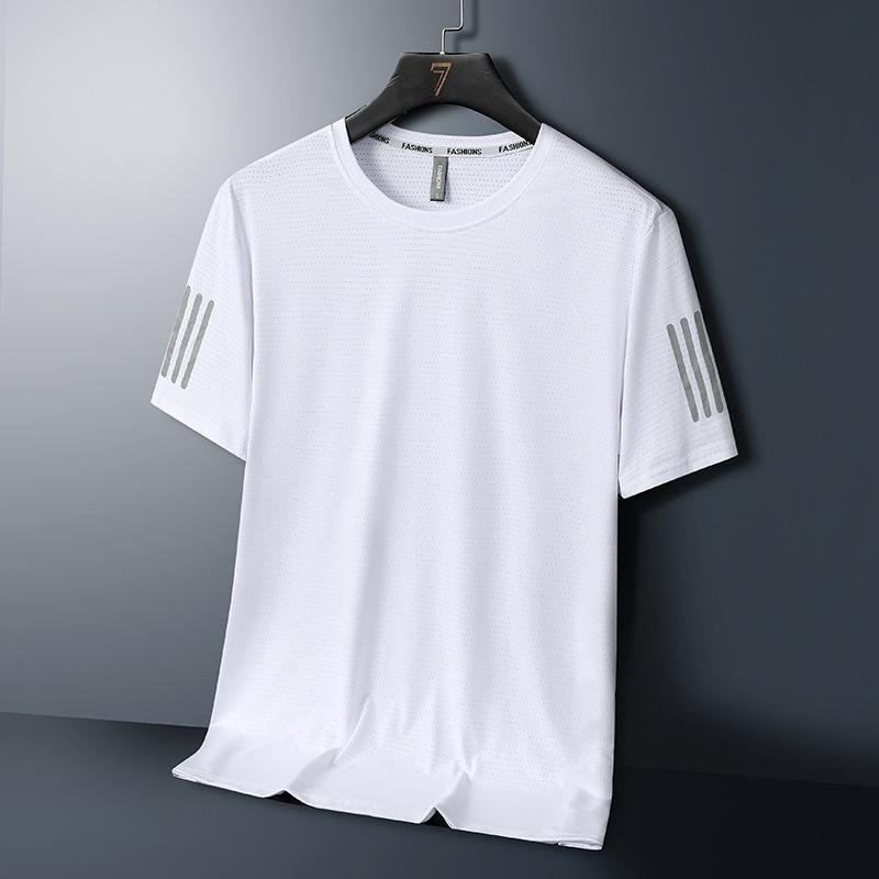 Men's Summer T-Shirt Solid Color Sports Round Neck Short-Sleeve Shirt Comfortable Casual Breathable Quick-Dry Tee