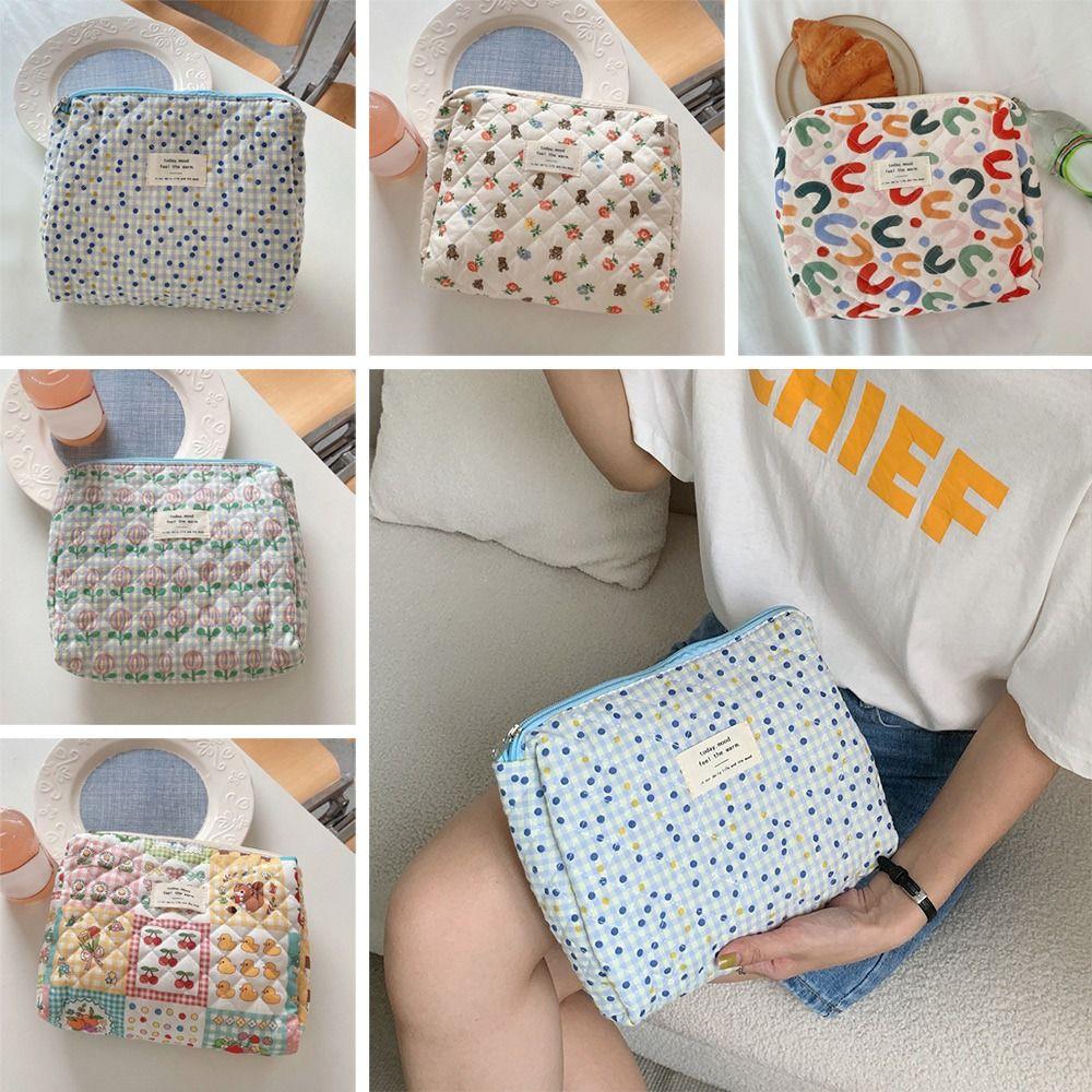 Стеганая косметичка из хлопка с цветочным узором, женская косметичка, косметичка, косметичка, косметичка