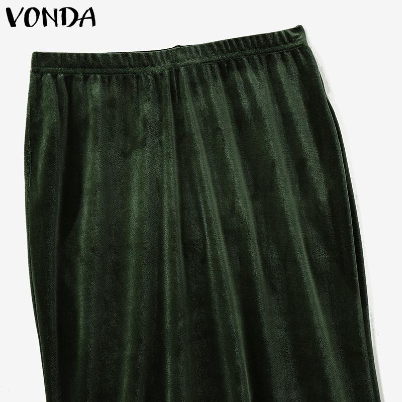 VONDA Женские эластичные бархатные повседневные юбки с высокой талией и длинными рукавами